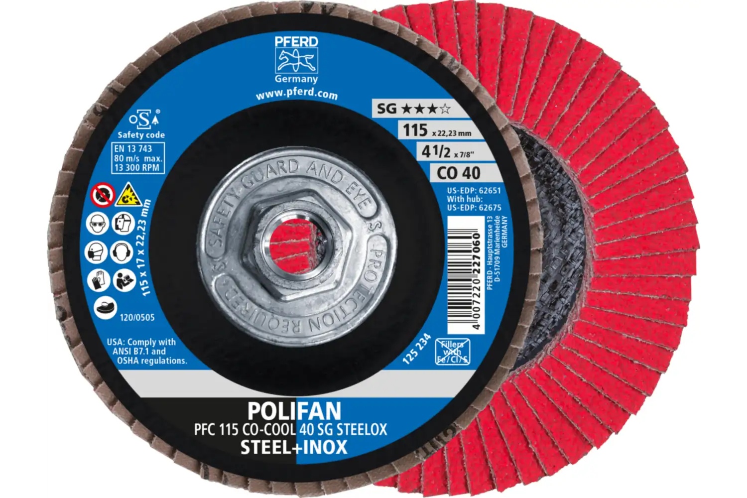 Picture of Pferd Flap Disc, 4-1/2" x 5/8-11, Co-Cool SG Steelox, 40 Grit, T29, Conical, Ceramic oxide